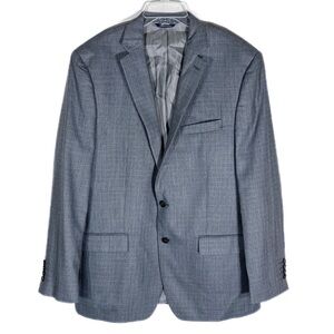 Ralph Lauren 44L Gray Blue Plaid Silk Wool Mens Blazer Sport Coat Jacket EUC